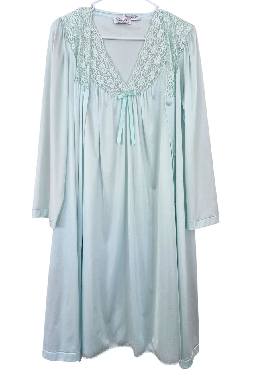 Vintage Vanity Fair Nightgown Robe Set Sz Small Pajama Lace Retro Cottage